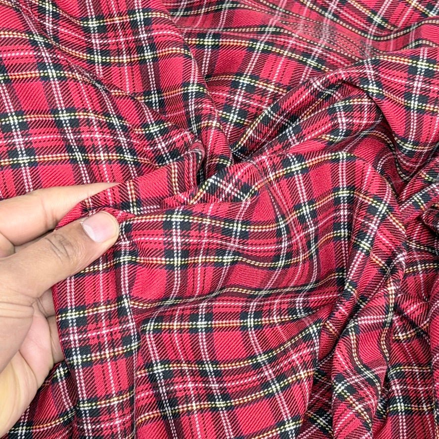 Red Royal Stewart Tartan Small Check Polyviscose Fabric 150cm - Bull Ring Fabrics