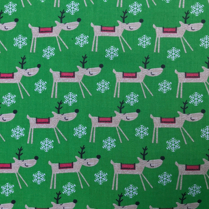 Reindeers Snowflake Print Xmas Polycotton Fabric 45" - Bull Ring Fabrics
