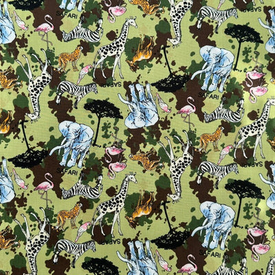 Rose & Hubble 100% Cotton Poplin Fabric – Safari Animal Print on Khaki Green – Jungle Wildlife Dressmaking & Craft Fabric - Bull Ring Fabrics