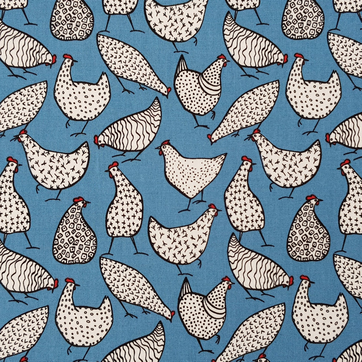 Rose Hubble Chicken Print Cotton Fabric Sewing Craft Quilting 45", Copen - Bull Ring Fabrics