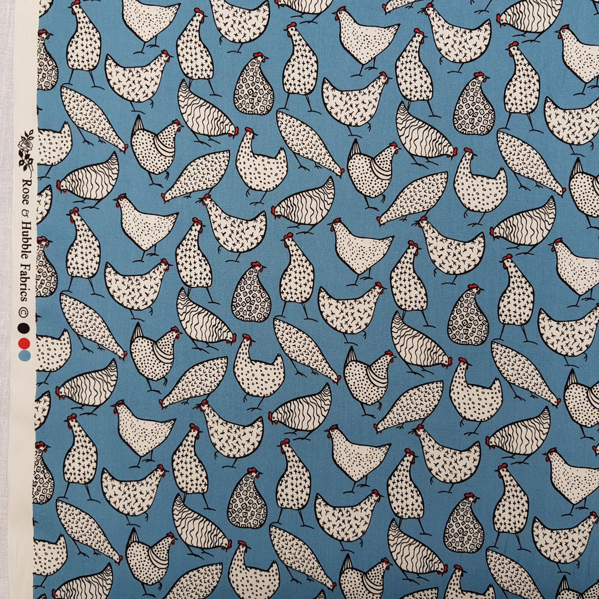 Rose Hubble Chicken Print Cotton Fabric Sewing Craft Quilting 45", Copen - Bull Ring Fabrics