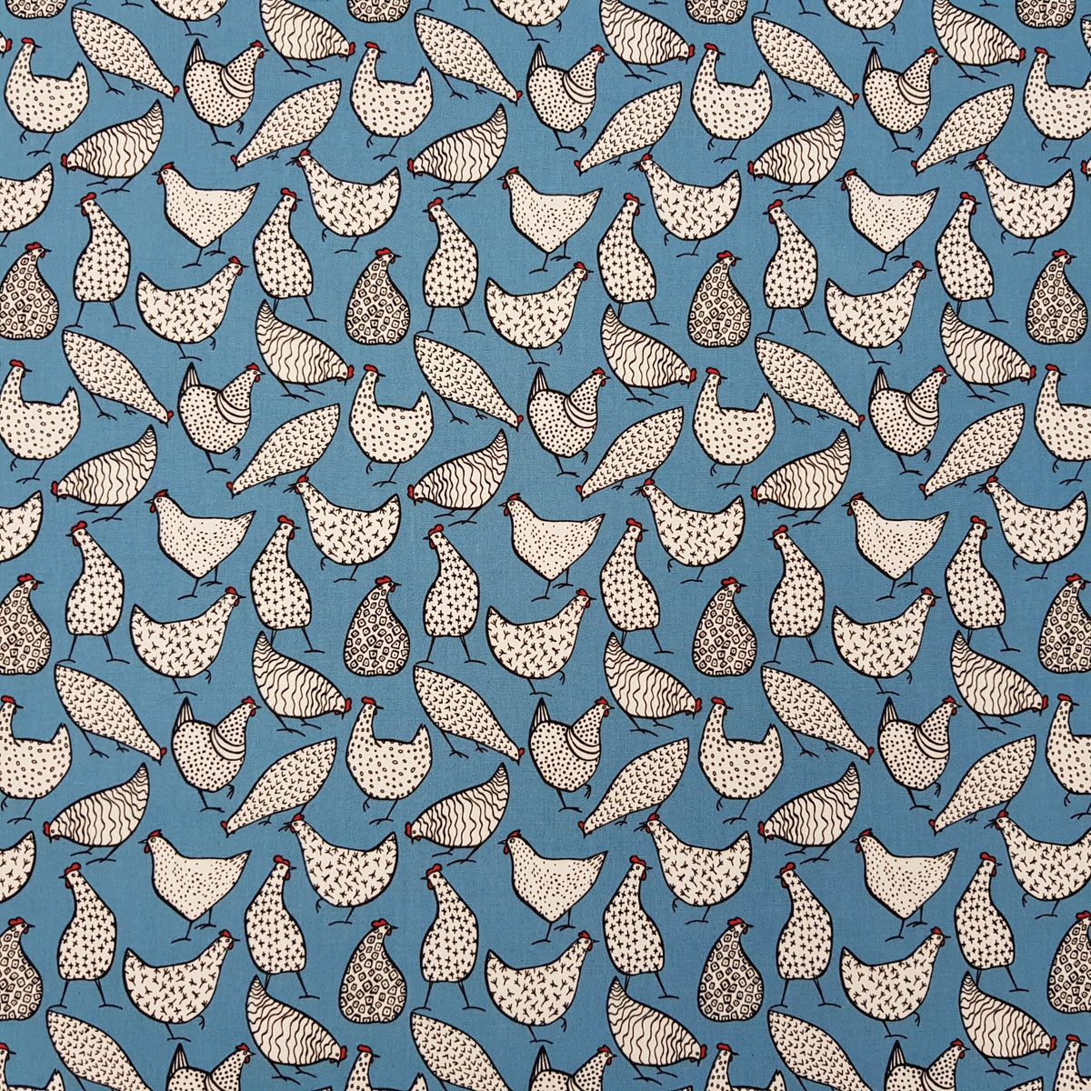 Rose Hubble Chicken Print Cotton Fabric Sewing Craft Quilting 45", Copen - Bull Ring Fabrics