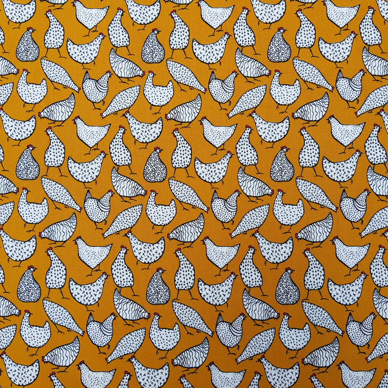 Rose Hubble Chicken Print Cotton Fabric Sewing Craft Quilting 45", Mustard - Bull Ring Fabrics