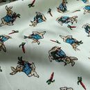 Rose & Hubble Peter Rabbit Cotton Poplin Fabric Bunny & Carrot Dressmaking 45", Green - Bull Ring Fabrics