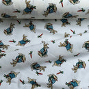 Rose & Hubble Peter Rabbit Cotton Poplin Fabric Bunny & Carrot Dressmaking 45", Ivory/Cream - Bull Ring Fabrics