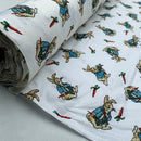 Rose & Hubble Peter Rabbit Cotton Poplin Fabric Bunny & Carrot Dressmaking 45", Ivory/Cream - Bull Ring Fabrics