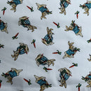 Rose & Hubble Peter Rabbit Cotton Poplin Fabric Bunny & Carrot Dressmaking 45", Ivory/Cream - Bull Ring Fabrics