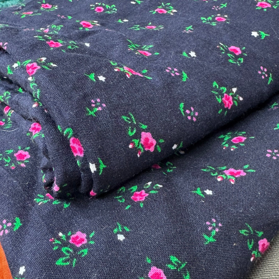 Folded navy rosebud print viscose fabric - image 2