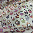 Russian Dolls 100% Cotton Poplin Dress Fabric Rose & Hubble 45, Cream - Bull Ring Fabrics