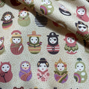Russian Dolls 100% Cotton Poplin Dress Fabric Rose & Hubble 45, Cream - Bull Ring Fabrics