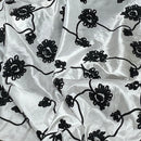 Black Ribbon Sunflower Floral Taffeta Dress Fabric 60", White