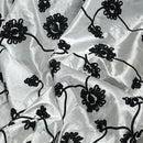 Black Ribbon Sunflower Floral Taffeta Dress Fabric 60", White