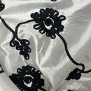 Black Ribbon Sunflower Floral Taffeta Dress Fabric 60", White