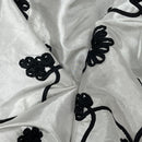 Black Ribbon Sunflower Floral Taffeta Dress Fabric 60", White