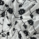 Black Ribbon Sunflower Floral Taffeta Dress Fabric 60", White