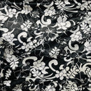 Black White Floral Satin Fabric Dress Craft Material 60"