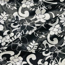 Black White Floral Satin Fabric Dress Craft Material 60"