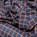 Schwarzer Tweed-Wollmischstoff mit Hahnentrittmuster, Blau