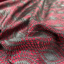 Burgundy Wine Satin Fabric Black Lace Overlay Polka Dot Bonded Dress Material