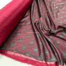 Burgundy Wine Satin Fabric Black Lace Overlay Polka Dot Bonded Dress Material