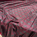Burgundy Wine Satin Fabric Black Lace Overlay Polka Dot Bonded Dress Material