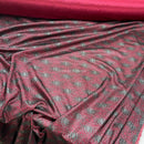 Burgundy Wine Satin Fabric Black Lace Overlay Polka Dot Bonded Dress Material