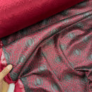 Burgundy Wine Satin Fabric Black Lace Overlay Polka Dot Bonded Dress Material