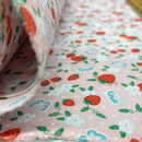 10m Wholesale Strawberries Polycotton Fabric Butterflies Floral Pinspots 45" Pink