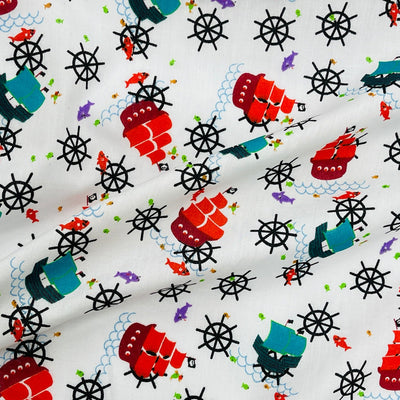 Sailing Ships Nautical Print Polycotton Fabric 45" - Bull Ring Fabrics