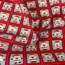 Santa Stamps Xmas Polycotton Fabric 45"- 3 Colours - Bull Ring Fabrics