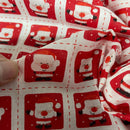 Santa Stamps Xmas Polycotton Fabric 45"- 3 Colours - Bull Ring Fabrics