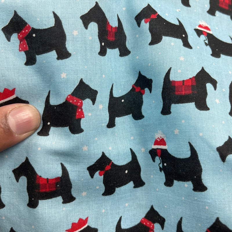 Scotty Dogs Xmas Print Polycotton Fabric 45" - 4 Colours - Bull Ring Fabrics