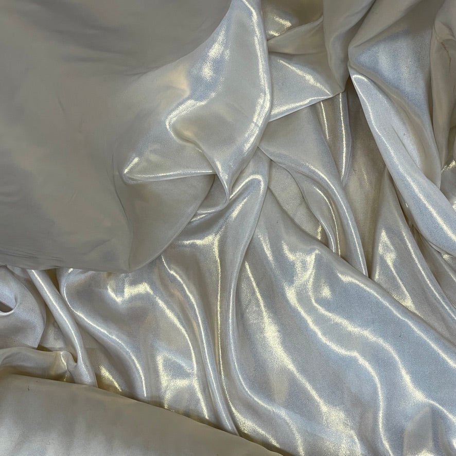 Shimmer Foil Satin Fabric Drape Flow Dress Decor Craft Material 60" Ivory Shot Gold - Bull Ring Fabrics