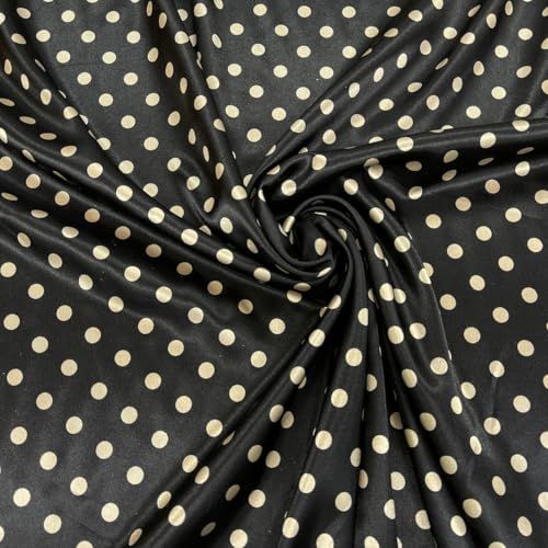 Silky Satin Beige Mini Polka Dot Spots Dress Fabric 60" Black - Bull Ring Fabrics