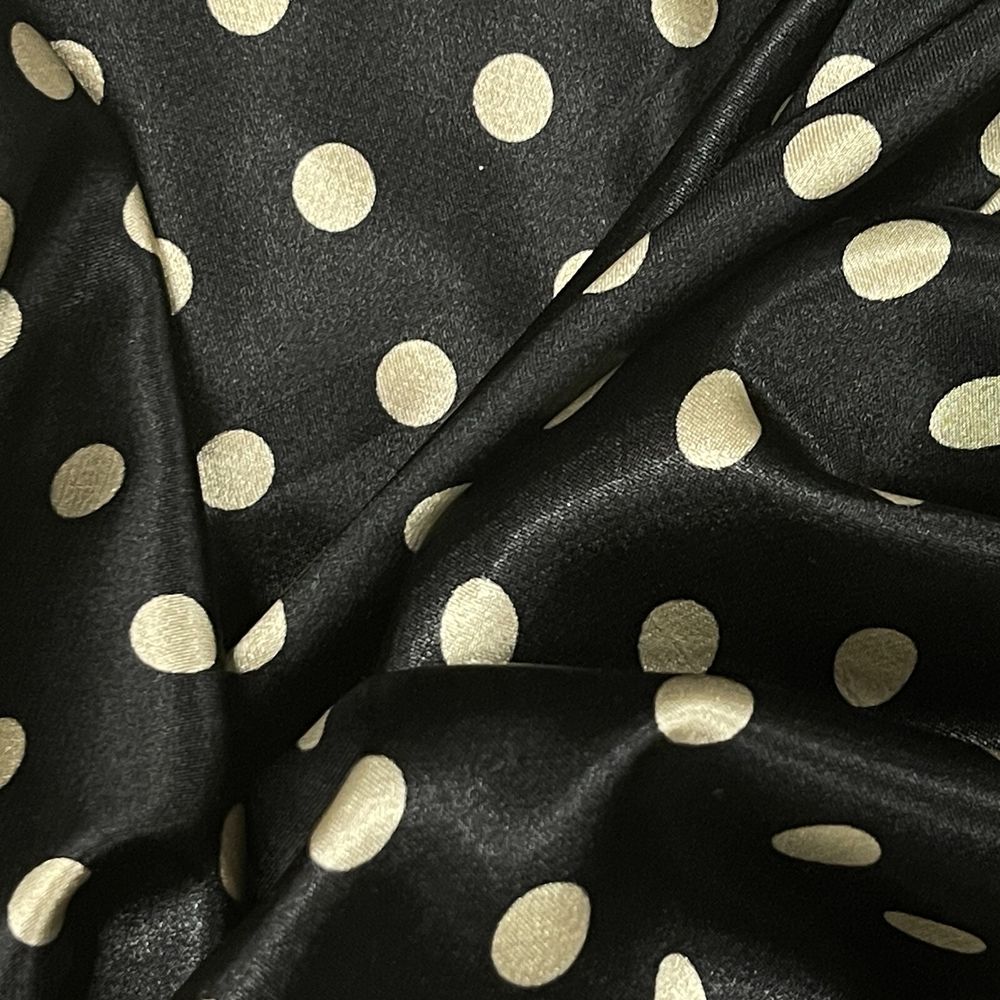 Silky Satin Beige Mini Polka Dot Spots Dress Fabric 60" Black - Bull Ring Fabrics
