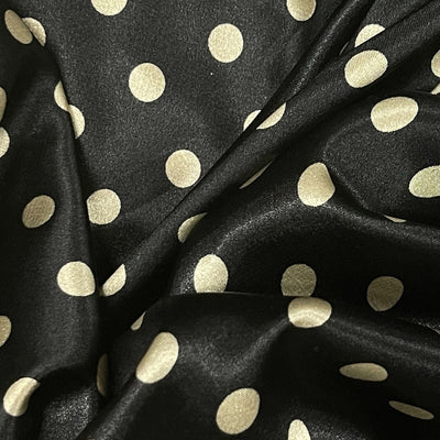 Silky Satin Beige Mini Polka Dot Spots Dress Fabric 60" Black - Bull Ring Fabrics