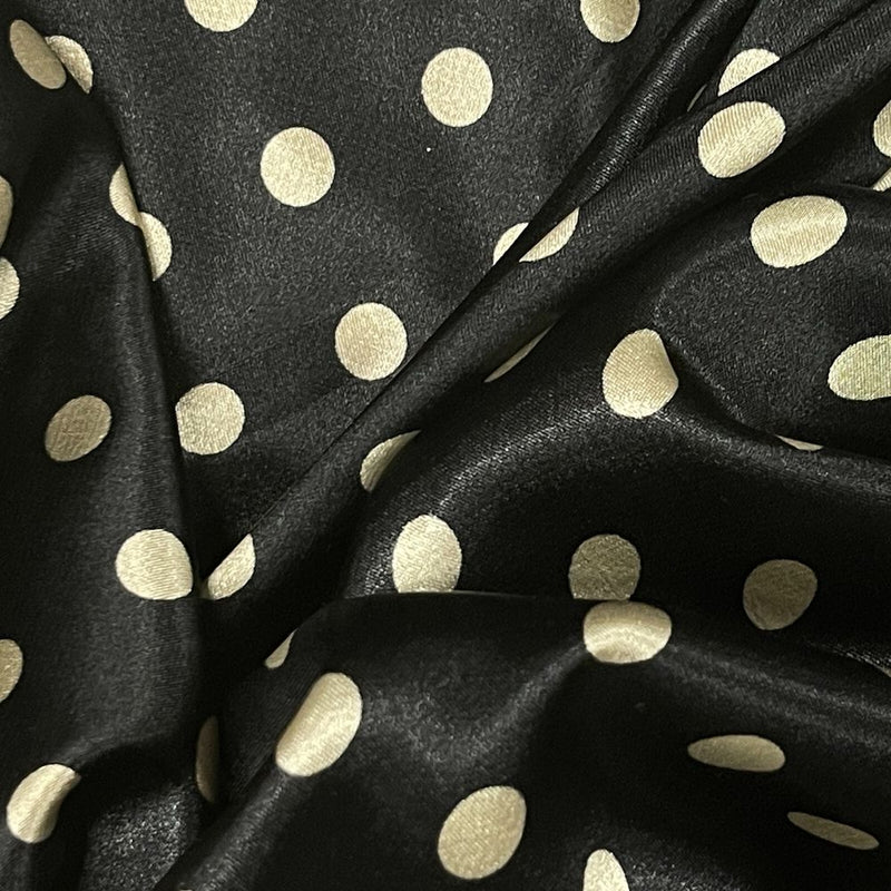Silky Satin Beige Mini Polka Dot Spots Dress Fabric 60" Black - Bull Ring Fabrics