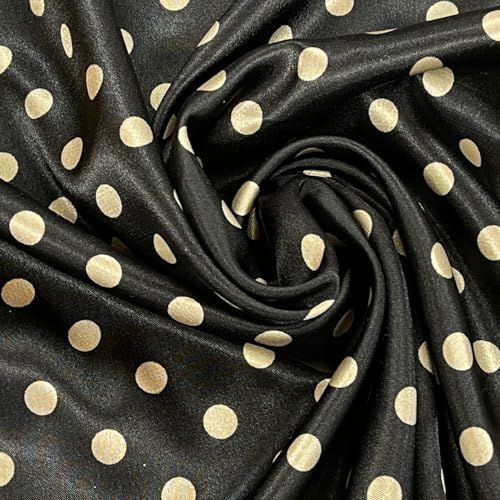 Silky Satin Beige Mini Polka Dot Spots Dress Fabric 60" Black - Bull Ring Fabrics