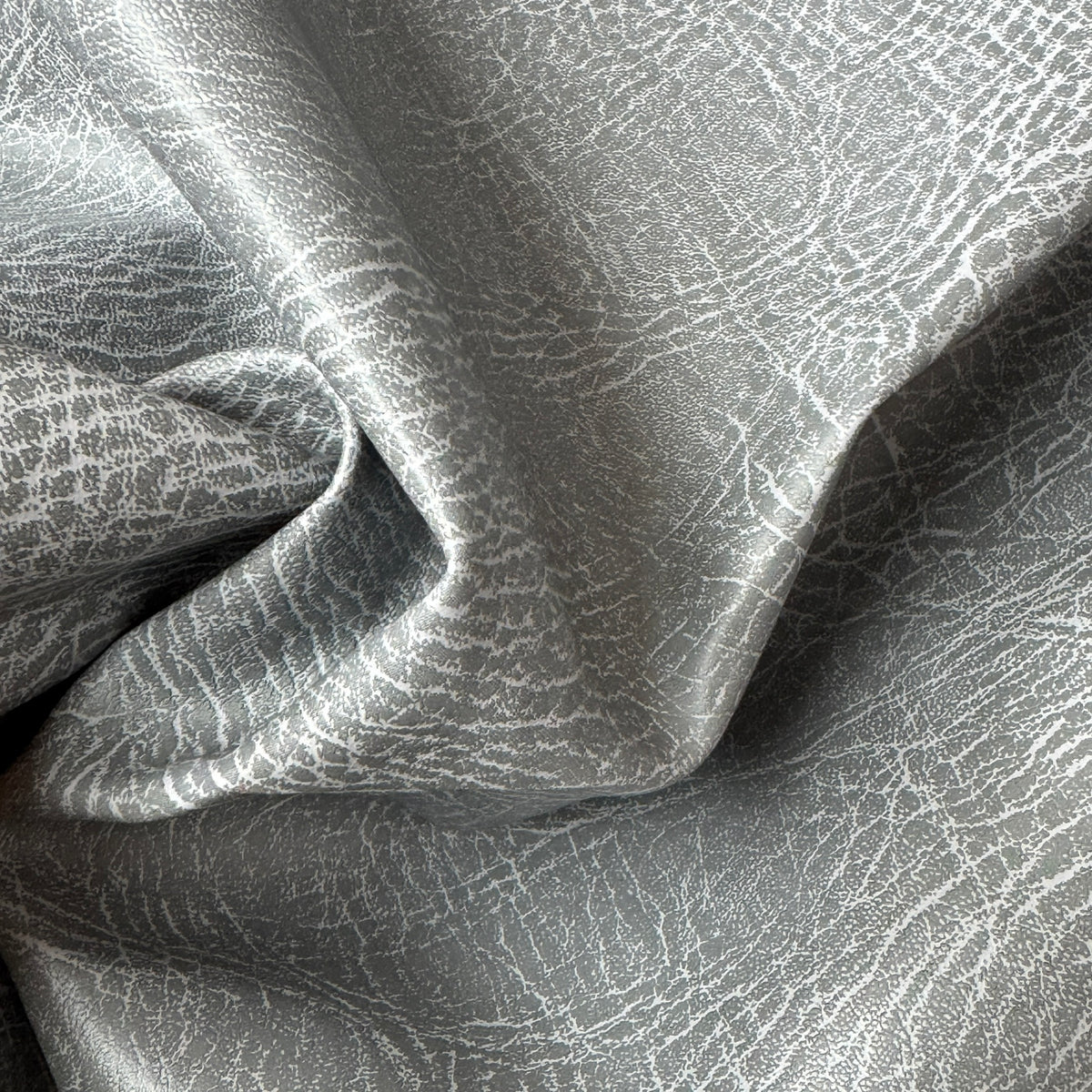 Silver grey distressed vinyl faux leather fabric remnant - Bullring Fabrics