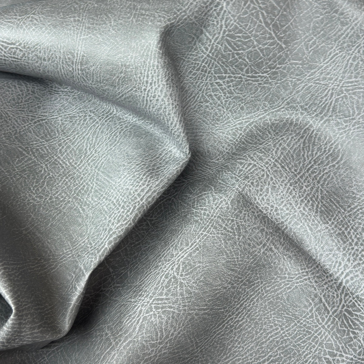 Draped grey leatherette vinyl fabric with distressed finish - image 3