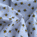 Small Bees Polycotton Print Fabric 45" Wide, White - Bull Ring Fabrics
