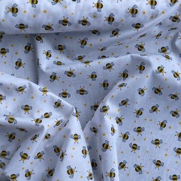 Small Bees Polycotton Print Fabric 45" Wide, White - Bull Ring Fabrics