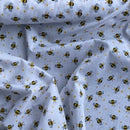 Small Bees Polycotton Print Fabric 45" Wide, White - Bull Ring Fabrics
