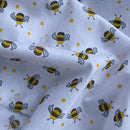 Small Bees Polycotton Print Fabric 45" Wide, White - Bull Ring Fabrics