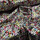Small Ditsy Flowers Colorful Floral Satin Print Fabric 60", Black - Bull Ring Fabrics