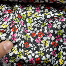 Small Ditsy Flowers Colorful Floral Satin Print Fabric 60", Black - Bull Ring Fabrics