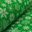 Snowflakes Christmas Polycotton Fabric Xmas Crafts 45", Green - Bull Ring Fabrics