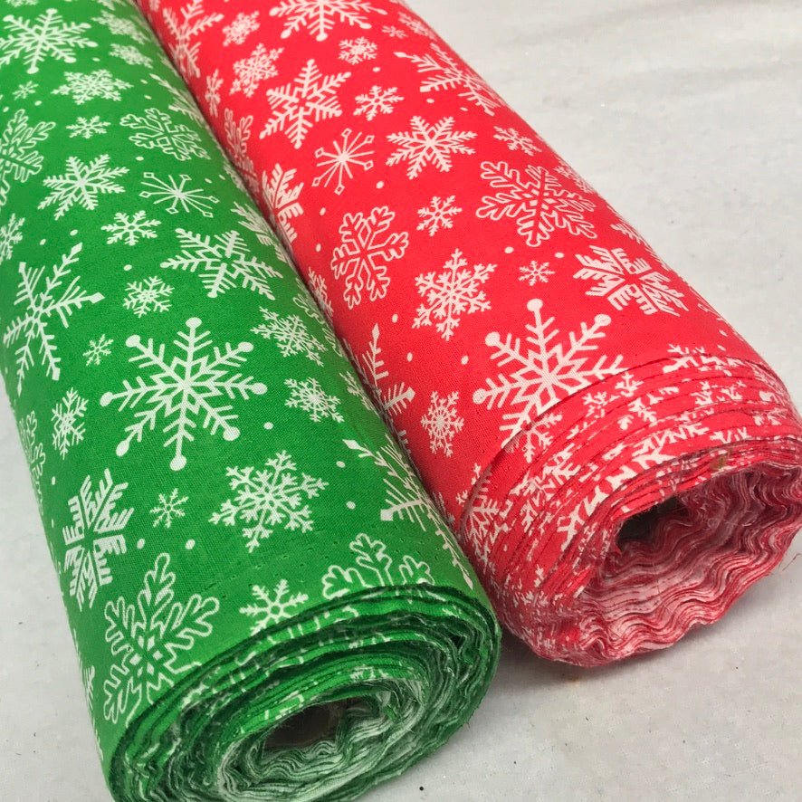 Snowflakes Christmas Polycotton Fabric Xmas Crafts 45", Red - Bull Ring Fabrics