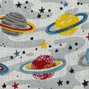 Space, Stars & Planets Sci-fi Polycotton Fabric Dress Crafts 45", Grey - Bull Ring Fabrics