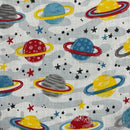 Space, Stars & Planets Sci-fi Polycotton Fabric Dress Crafts 45", Grey - Bull Ring Fabrics